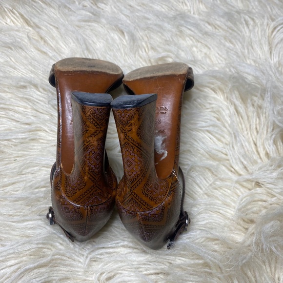 Authentic Prada Black Brown Embroidered Ankle Strap Platform - Picture 7 of 11